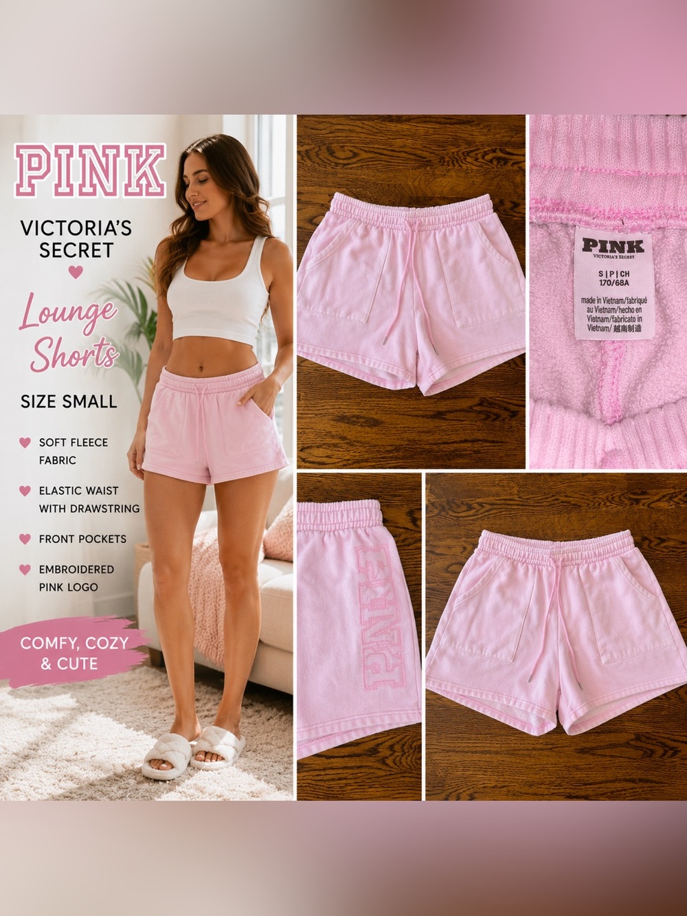 Victoria’s Secret PINK Light Pink Fleece Lounge Shorts Women’s Small